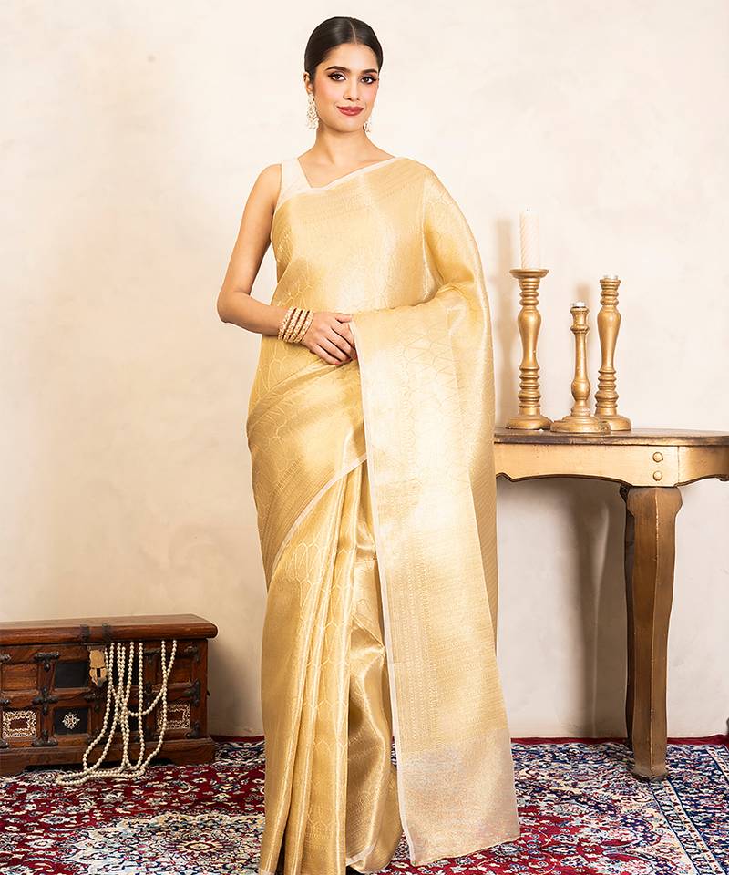 Gold handloom pure katan silk saree
