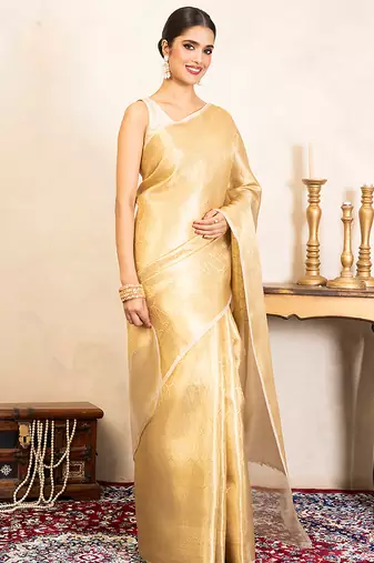 Gold handloom pure katan silk saree