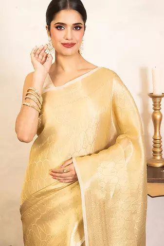 Gold handloom pure katan silk saree