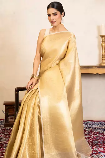 Gold handloom pure katan silk saree