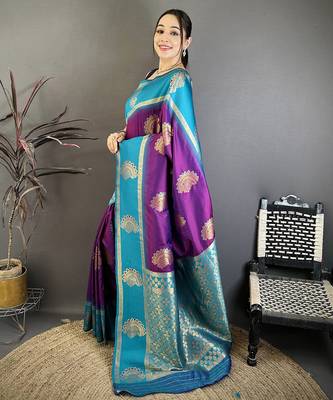 violet soft silk banarasi saree with butta work 1