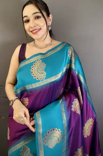 violet soft silk banarasi saree with butta work