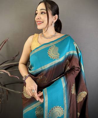 brown soft silk banarasi saree with zari butta work 2