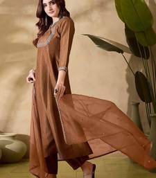 Floral Embroidered Sequinned A-Line Kurta With Trousers & Dupatta