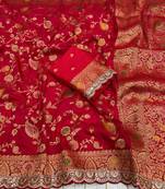 Red Color embroidery cording sequin and thread work Dolla silk blend Saree