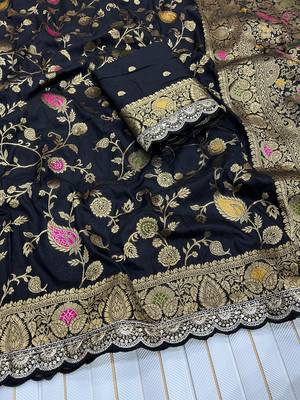 black dola silk saree with embroidery sequins work 2