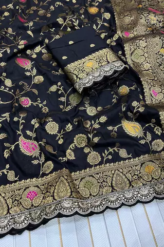 black dola silk saree with embroidery sequins work