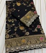 Black Color embroidery cording sequin and thread work Dolla silk blend Saree