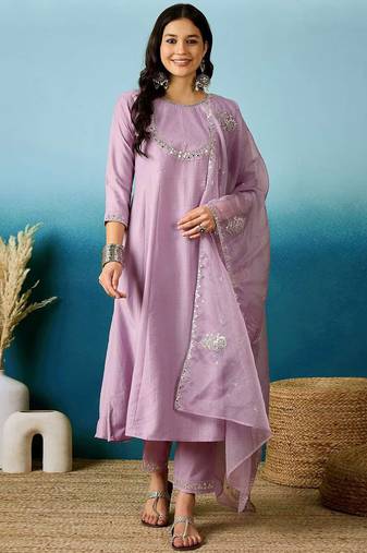 Eeloo Embroidered Kurta, Trouser/Pant & Dupatta Set