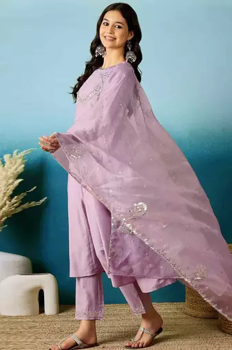 Eeloo Embroidered Kurta, Trouser/Pant & Dupatta Set