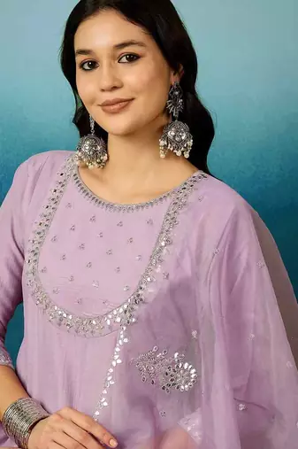 Eeloo Embroidered Kurta, Trouser/Pant & Dupatta Set