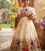 Soft paithani silk zari weaving birds pattern kids gown