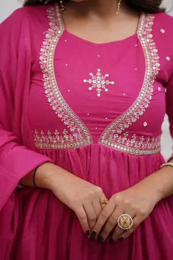 Women Ethnic Motifs Embroidered Empire Gotta Patti Kurta with Trousers & With Dupatta
