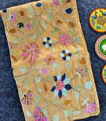 Light Yellow Color multicolor thread embroidery Work art silk saree