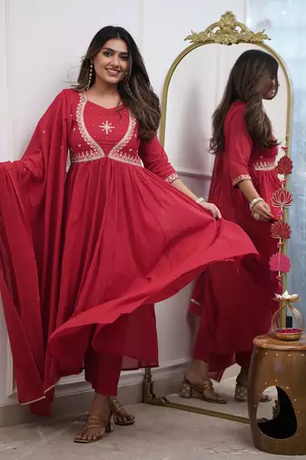 Women Ethnic Motifs Embroidered Anarkali Kurta with Trousers & Dupatta