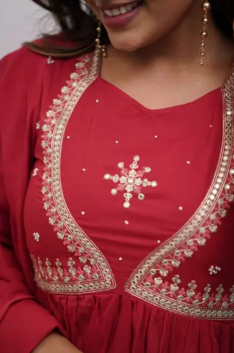 Women Ethnic Motifs Embroidered Anarkali Kurta with Trousers & Dupatta