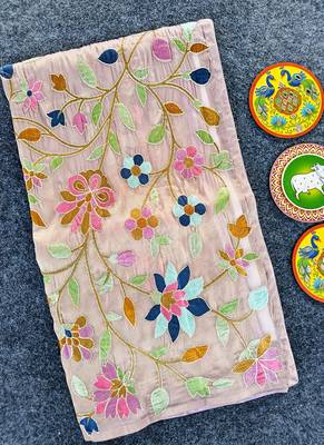 Lavender Color multicolor thread embroidery Work art silk saree 1