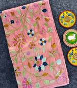 Pink Multi Thread Embroidery Work Art Silk Saree