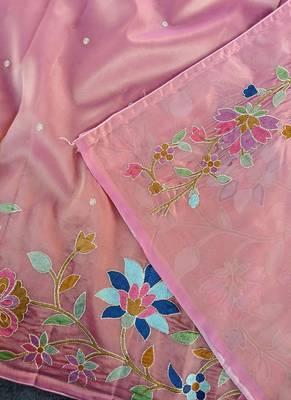 Pink Color multicolor thread embroidery Work art silk saree 2