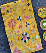 Yellow Multi Thread Embroidery Work Art Silk Saree