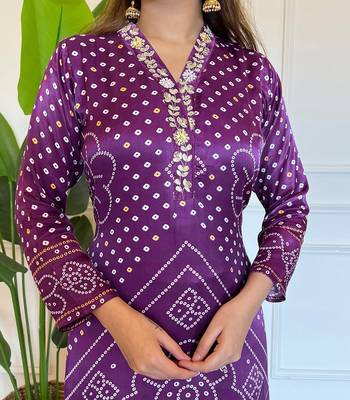 Bandhani Embroidered Straight Kurta Trousers & Dupatta 4