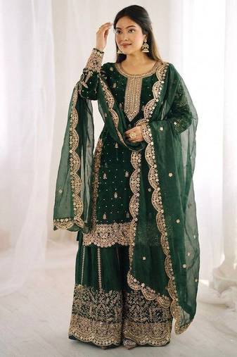 Womens new trendy embroidery coding and sequence work kurta set