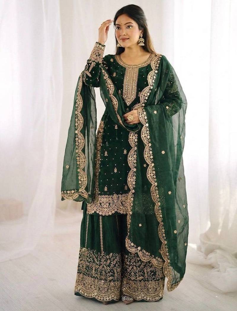 Womens new trendy embroidery coding and sequence work kurta set