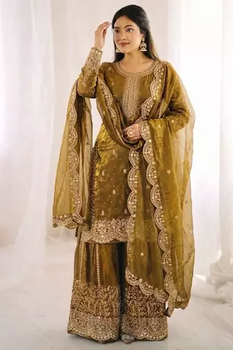 Womens new trendy embroidery coding and sequence work kurta set