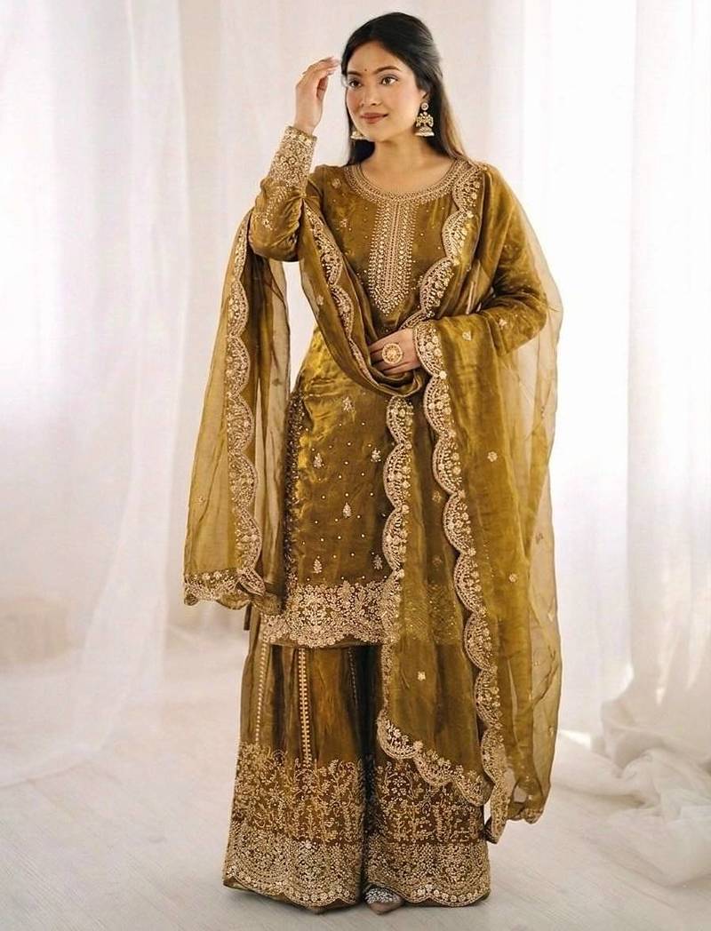 Womens new trendy embroidery coding and sequence work kurta set