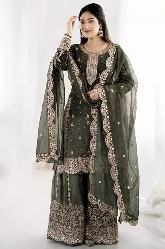 Womens new trendy embroidery coding and sequence work kurta set