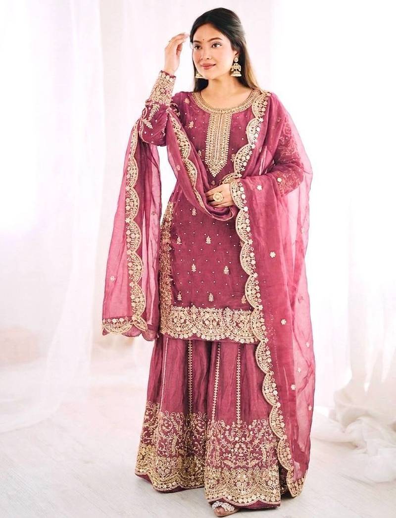 Womens new trendy embroidery coding and sequence work kurta set