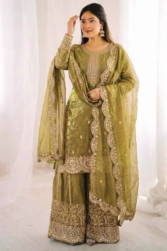 Womens new trendy embroidery coding and sequence work kurta set
