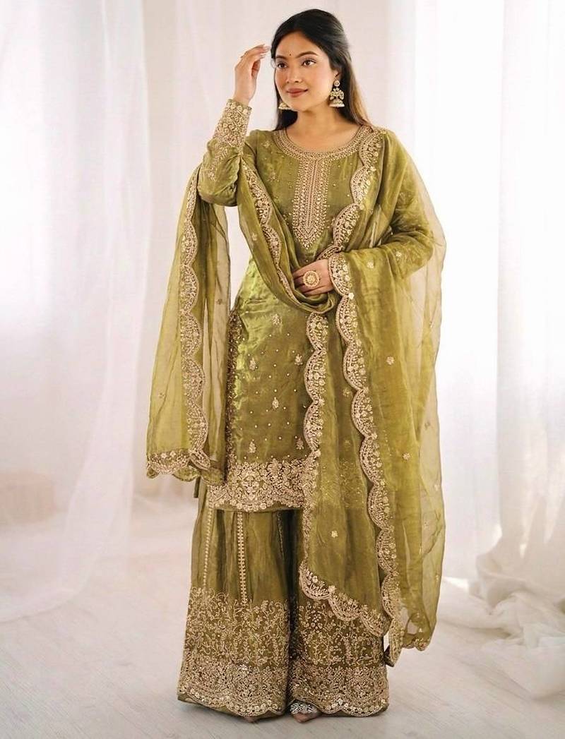 Womens new trendy embroidery coding and sequence work kurta set
