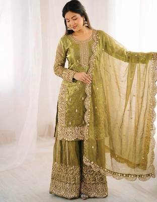 light green silk salwar kameez with embroidery work 2