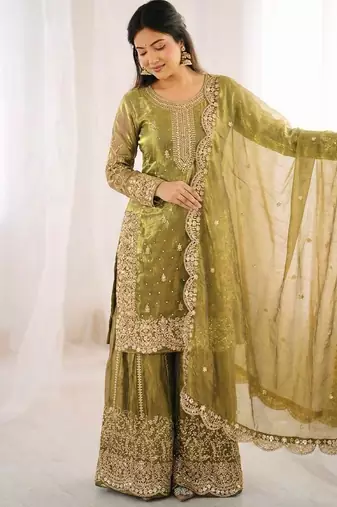 light green silk salwar kameez with embroidery work