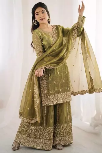 light green silk salwar kameez with embroidery work