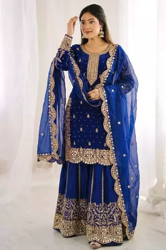Womens new trendy embroidery coding and sequence work kurta set