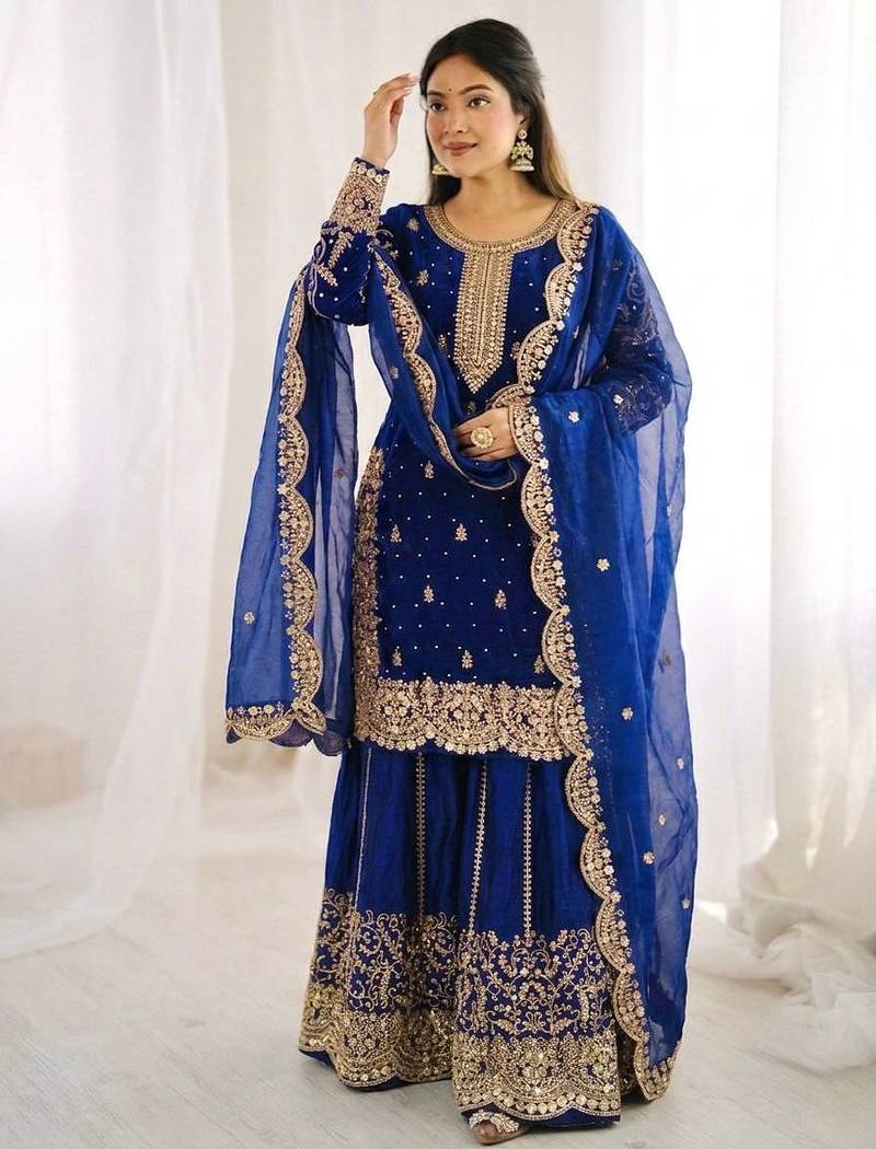 Womens new trendy embroidery coding and sequence work kurta set