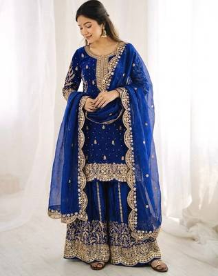 royal blue silk salwar kameez with sequins work 2