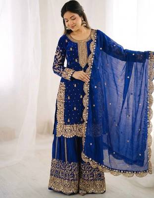 royal blue silk salwar kameez with sequins work 3