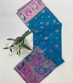 Blue color pashmina design with meena weaving banarasi silk saree