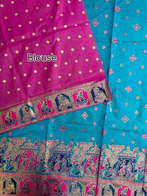 blue banarasi silk saree with colorful butti work 5