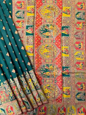 dark green banarasi silk saree with butti design
 2