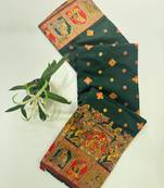 Dark green color pashmina design with meena weaving banarasi silk saree