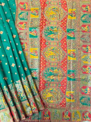 emerald banarasi silk saree with meena weaving
 2