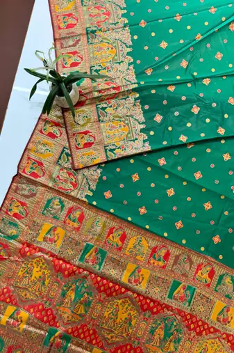 emerald banarasi silk saree with meena weaving