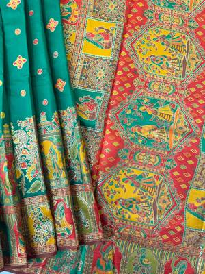 emerald banarasi silk saree with meena weaving
 4