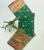 Emerald color pashmina design with meena weaving banarasi silk saree