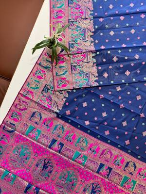 navy blue banarasi silk saree with meena weaving 2