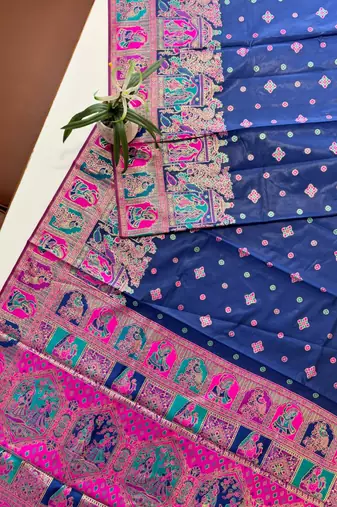 navy blue banarasi silk saree with meena weaving